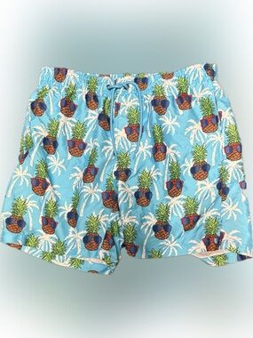Men's Hot Coals Pineapple Print Swim Trunks - Light Blue | Sz L